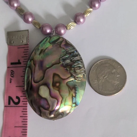 Purple Pearl & Abalone Pendant Necklace, New, Genuine Gems - Picture 7 of 8
